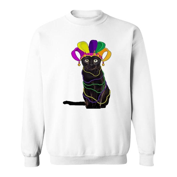 Funny Black Cat In Mardi Gras New Orleans Carnival Costume Sweatshirt