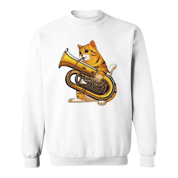 Funny Cat Playing Tuba Gift Cute Kitten Musician Fan Sweatshirt