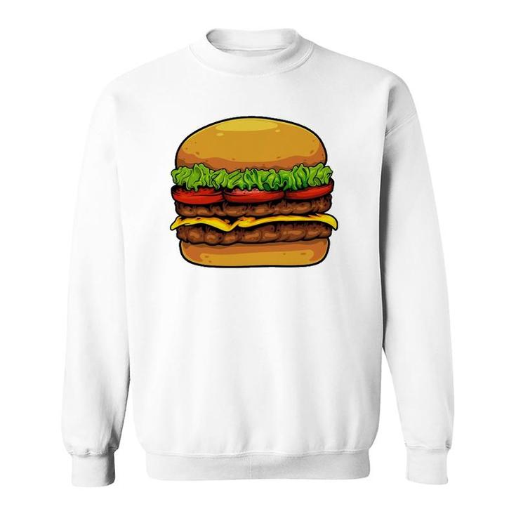 Funny Hamburger Art For Kids Men Women Cheeseburger Lover Sweatshirt