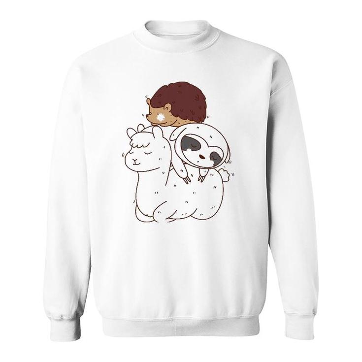 Funny Hedgehog Riding Sloth Riding Llama Sweatshirt