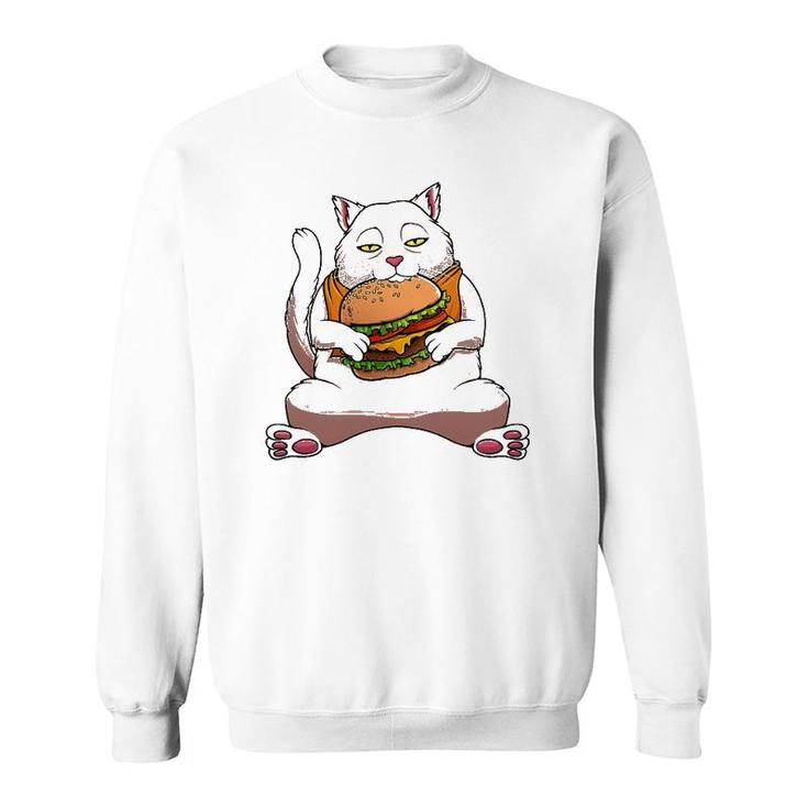 Funny Kawaii Cat Hamburger Design For Men Women Burger Eater Sweatshirt