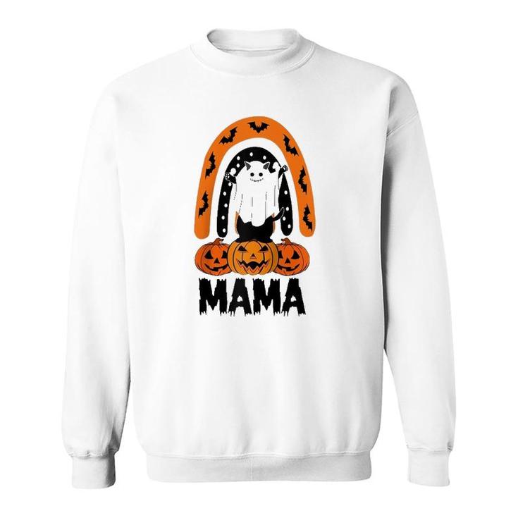 Funny Mama Ghost Black Cat Boo Pumpkin Rainbow Halloween Raglan Baseball Tee Sweatshirt
