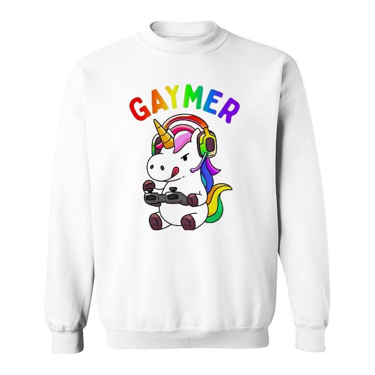 Gaymer Gay Pride Flag Lgbt Gamer Lgbtq Gaming Unicorn Gift  Sweatshirt