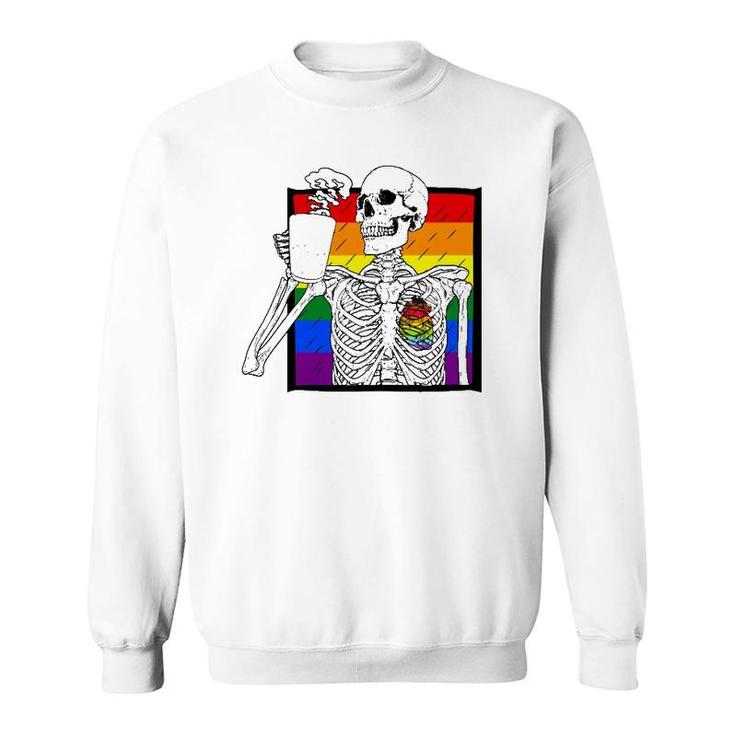Goth Skeleton Coffee Gay Lesbian Pride Rainbow Human Heart Sweatshirt