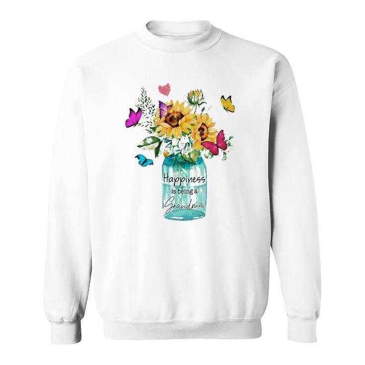 Grandmother Gift Happiness Is Being A Grandma Sunflowers Butterflies Sweatshirt