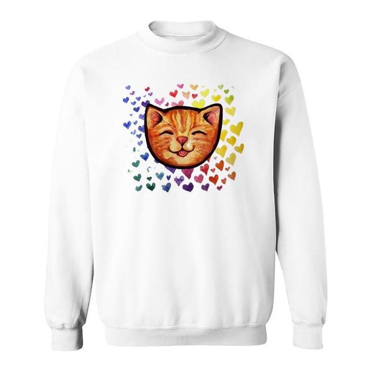 Happy Orange Tabby Cat Rainbow Sweatshirt