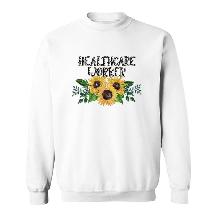 Healthcare Worker Leopard Text Sunflower Nurse Doctor Gift Sweatshirt