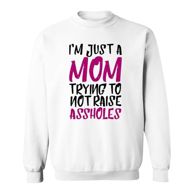 I'm Just A Mom Trying To Not Raise Assholes Motherhood Love Sweatshirt
