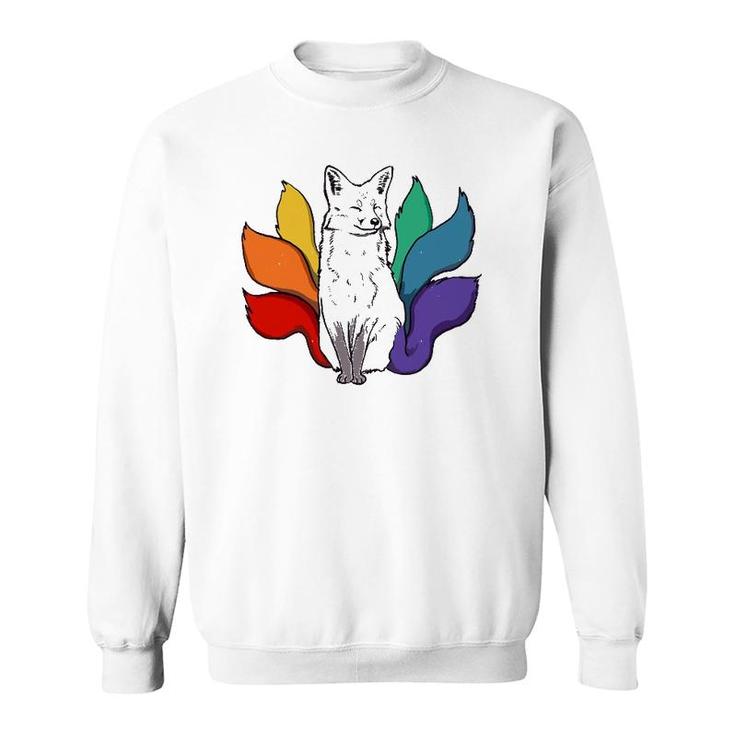 Japanese Kitsune Fox With Rainbow Tails, Lgbt Gay Pride Sweatshirt
