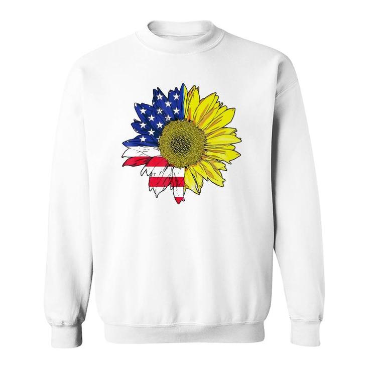 July 4 Sunflower Painting American Flag Graphic Plus Size Sweatshirt
