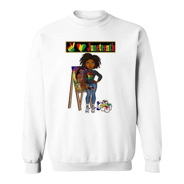 Juneteenth Black Women Melanin Peace Love Juneteenth Women Sweatshirt
