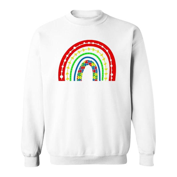 Kids Boho Rainbow Puzzle Piece Autism Awareness Autistic Love Sweatshirt