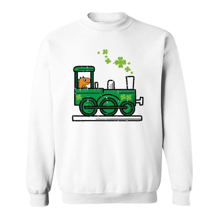 Kids Trex Train Shamrock Cute St Patrick's Day Boys Kids Toddler Sweatshirt
