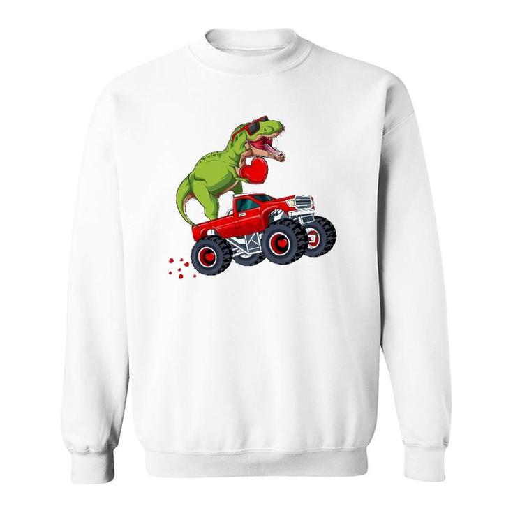Kids Valentine's Day T Rex Riding Monster Truck Funny Toddler Sweatshirt