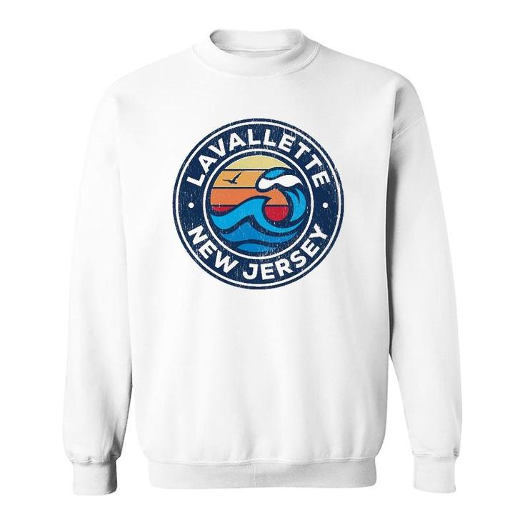 Lavallette New Jersey Nj Vintage Nautical Waves Design Sweatshirt