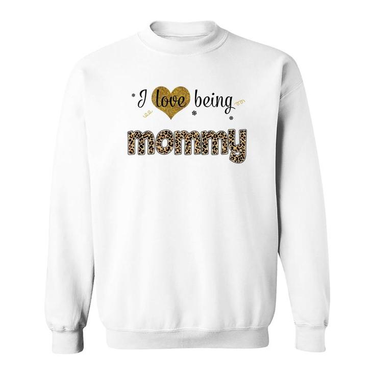Leopard Plaid I Love Being Mommy White Sweatshirt