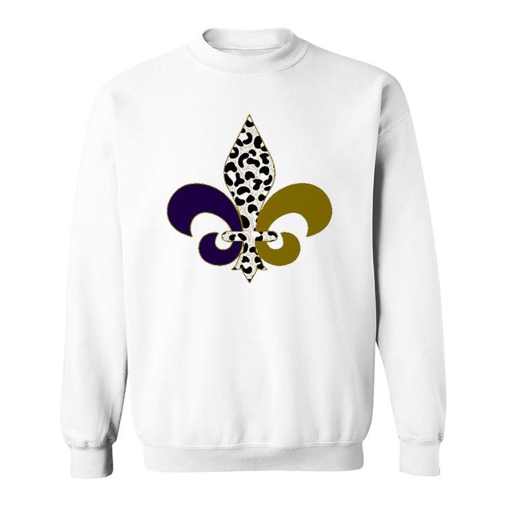 Leopard Purple & Gold Mardi Gras Fleur De Lys Symbol Sweatshirt