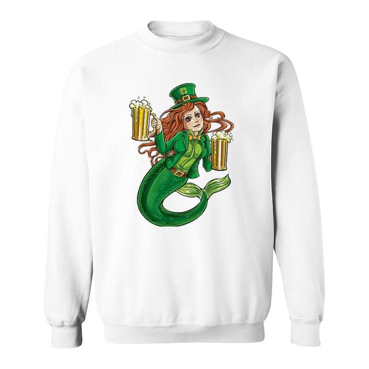 Leprechaun Mermaid St Patrick's Day Redhead Women Lady Beer Sweatshirt