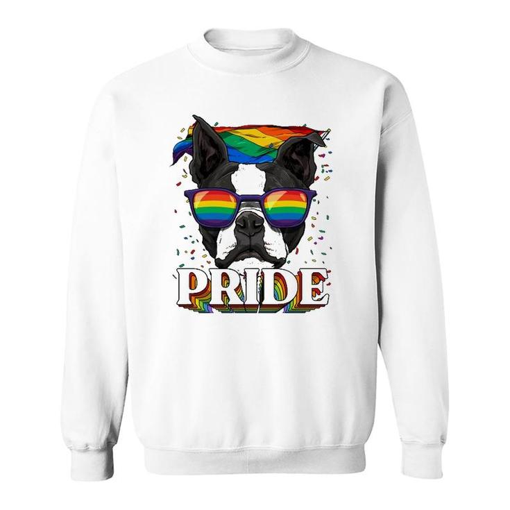 Lgbt Boston Terrier Gay Pride Lgbtq Rainbow Flag Sunglasses Sweatshirt