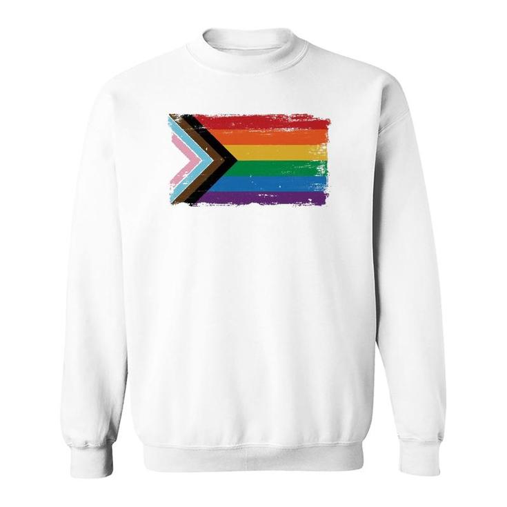 Lgbtq Progress Pride Flag Vintage Paint Style  Sweatshirt