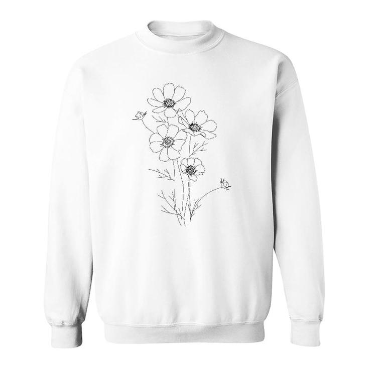Line Art Flowers Botanical Minimalist Abstract Fashion Sweatshirt