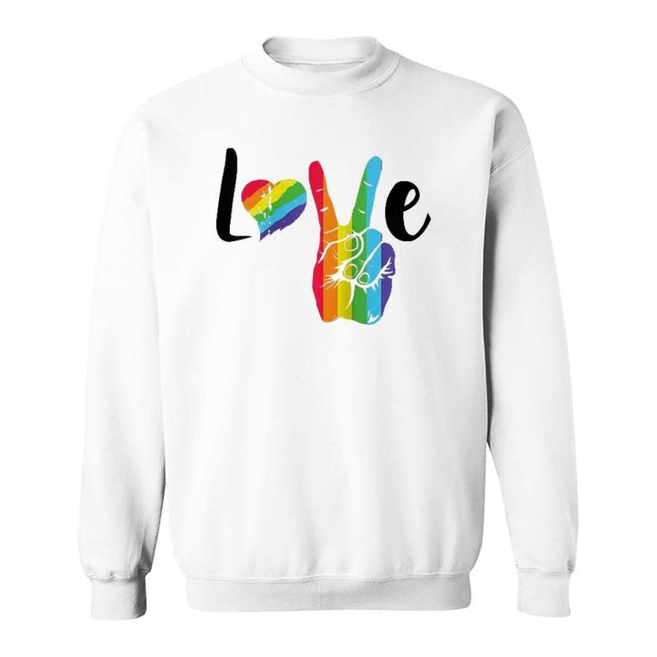 Love Rainbow Peace Sign ,Gay Pride Rainbow Heart Love Raglan Baseball Tee Sweatshirt