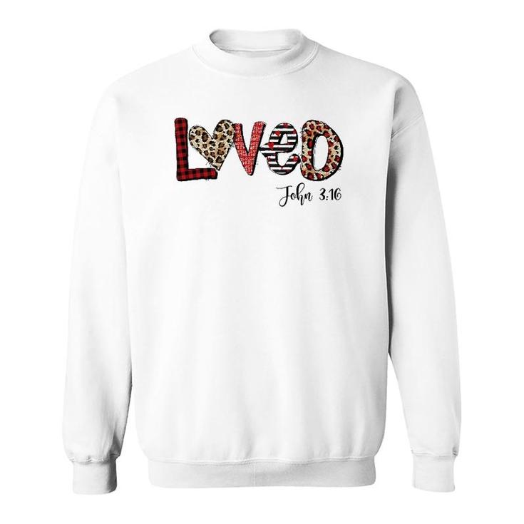 Loved Jesus Christian Valentine's Day Buffalo Plaid Leopard Sweatshirt