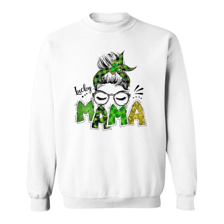 Lucky Mama Woman Face With Glasses Bandana St Patricks Day Sweatshirt