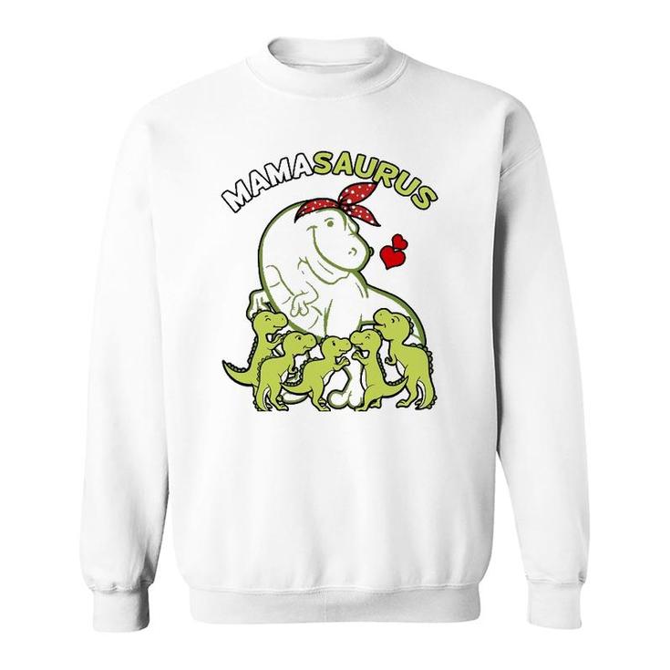Mamasaurus Mama 5 Kids Dinosaur Mother's Day Sweatshirt