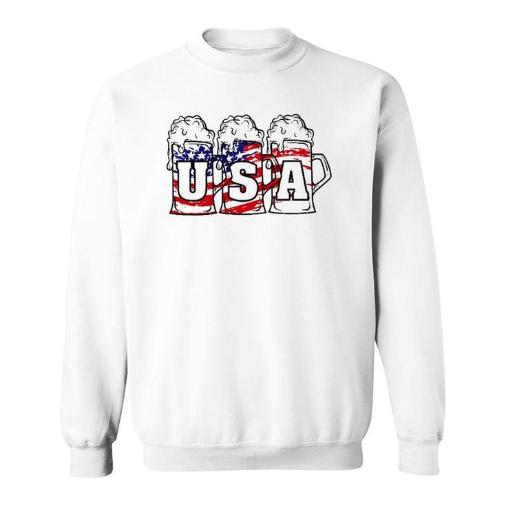 Mens 4Th Of July  Usa Beer American Flag Women Merica Sweatshirt