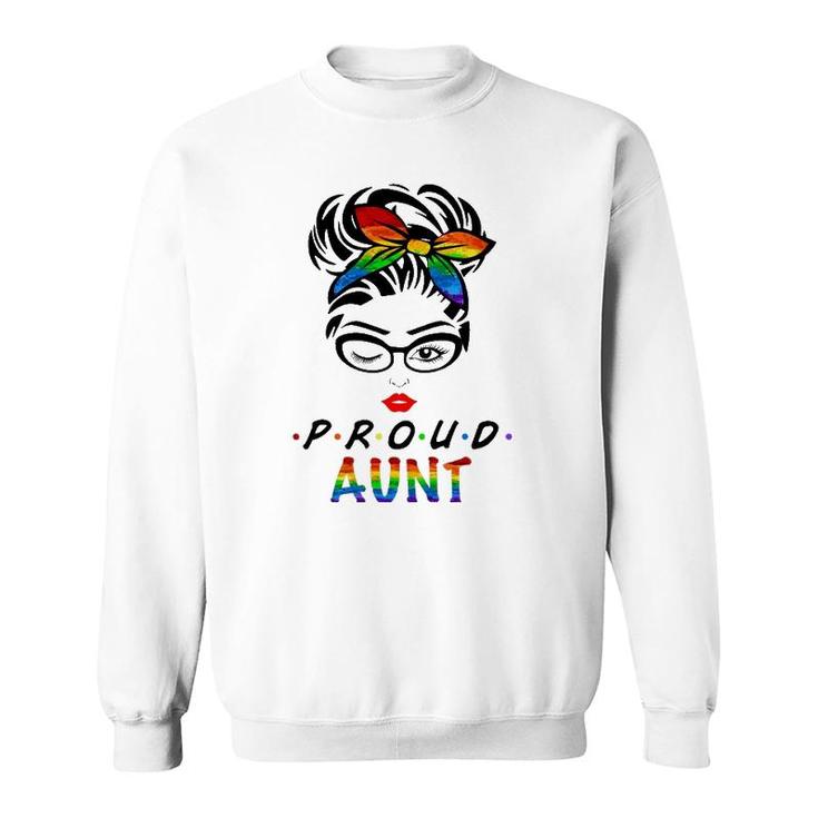 Messy Hair Bun Proud Aunt Lgbt Gay Pride Support Lgbtq Sweatshirt