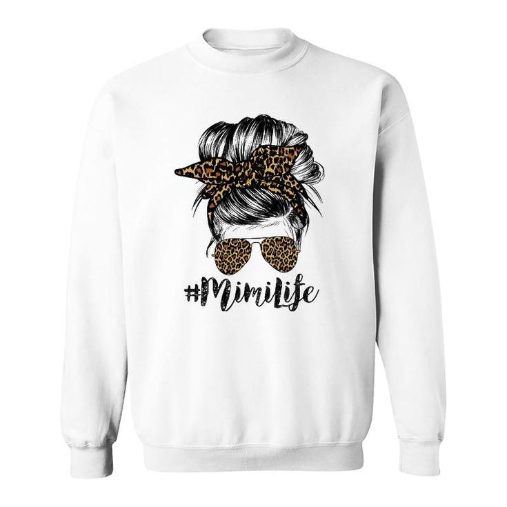 Mimi Life Messy Bun Hair Bandana Glasses Leopard Print Mother's Day Sweatshirt