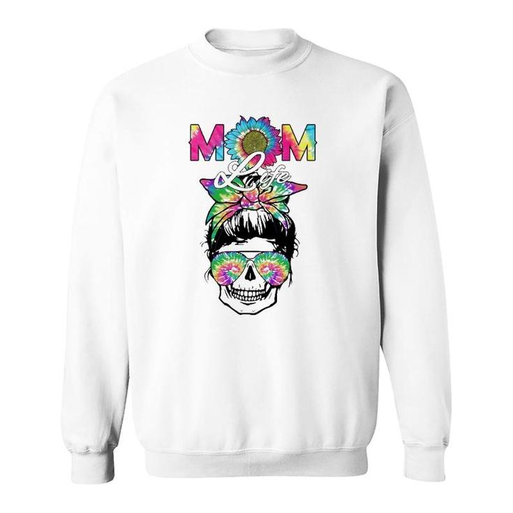 Mom Life Skull Messy Bun Tie Dye Bandana Mother's Day Mama Sweatshirt