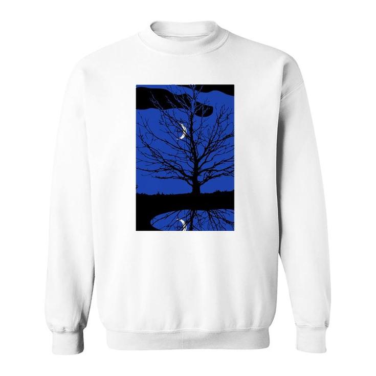 Moon With Tree Cobalt Blue And Black Sweatshirt