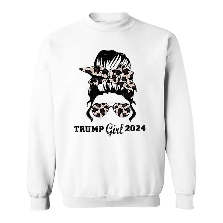 Mother's Day Trump Girl 2024 Leopard Shades Messy Bun Women Sweatshirt