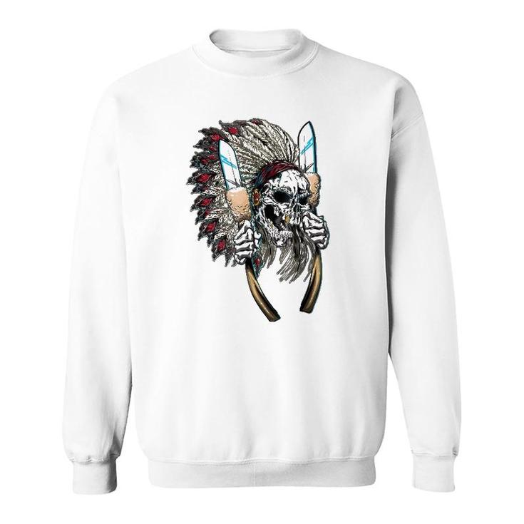Native American Indian Headdress Skull Sweatshirt