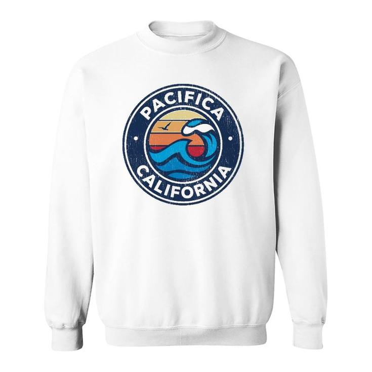Pacifica California Ca Vintage Nautical Waves Design Sweatshirt