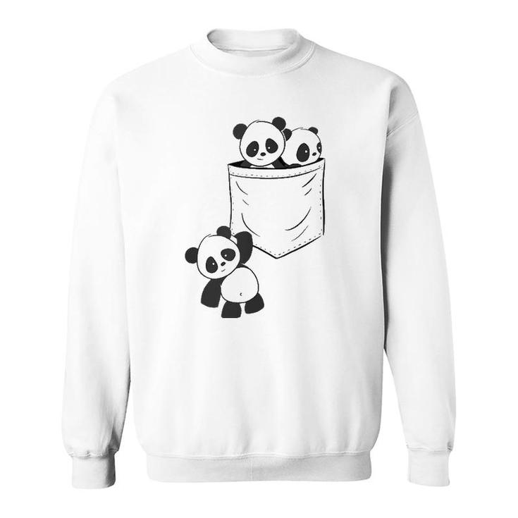 Panda Lovers Cute Kawaii Baby Pandas In Pocket V-Neck Sweatshirt