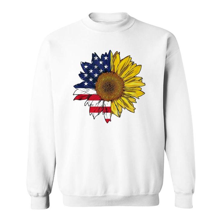 Plus Size Graphic Sunflower Painting With American Flag  Sweatshirt