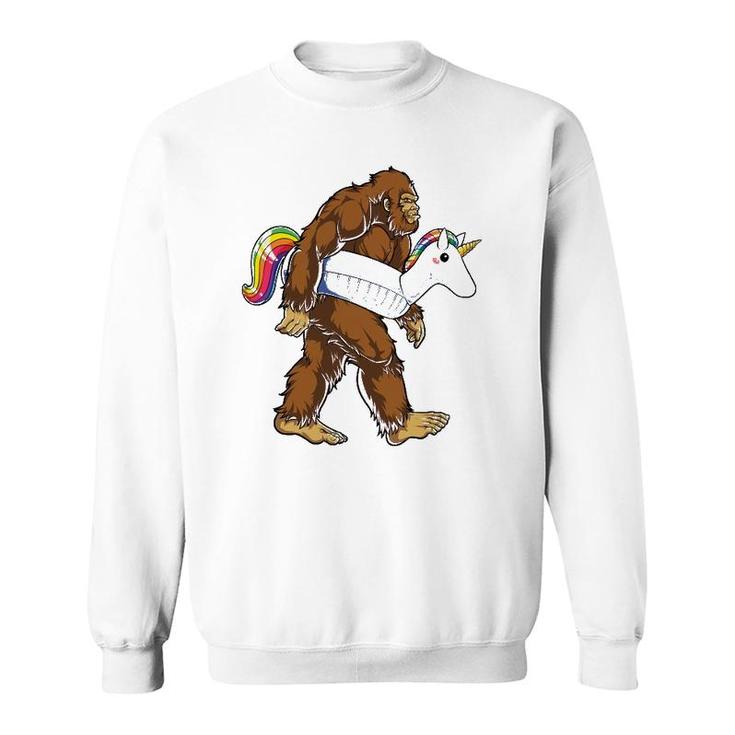 Pool Party Bigfoot Unicorn Sasquatch Float Rainbow Sweatshirt