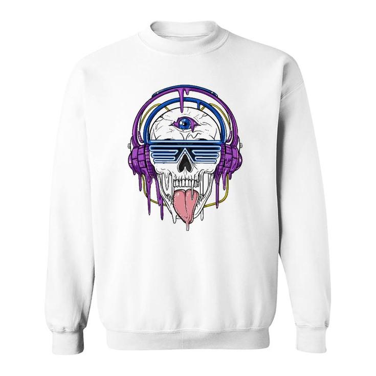 Psychedelic Skull Headphones Psytrance Techno Edm Festival Sweatshirt