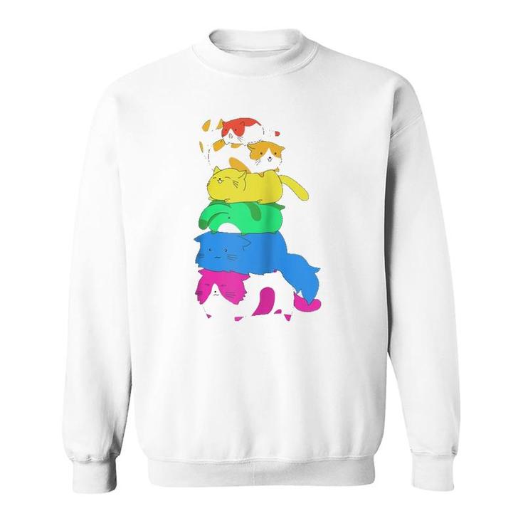 Purride Rainbow Lgbt Cat Pile Funny Feline Gay Pride Cat  Sweatshirt