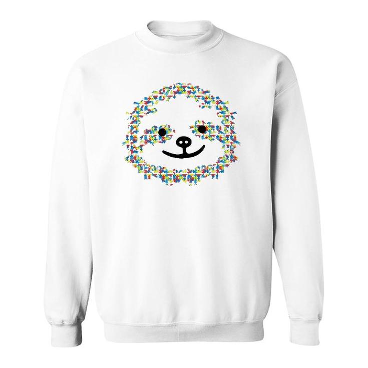 Puzzle Piece Ribbon Sloth Face Cool Autism Awareness Gifts Sweatshirt