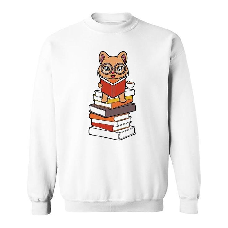Reading And Cats Cute Cat Reading Sweatshirt
