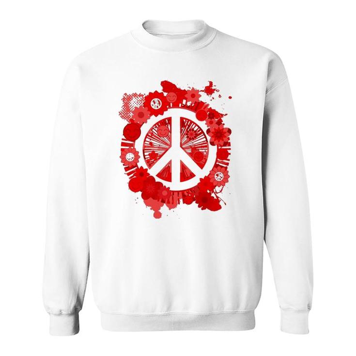 Red Peace Sign 70S Hippie Happiness Flowers Sweatshirt