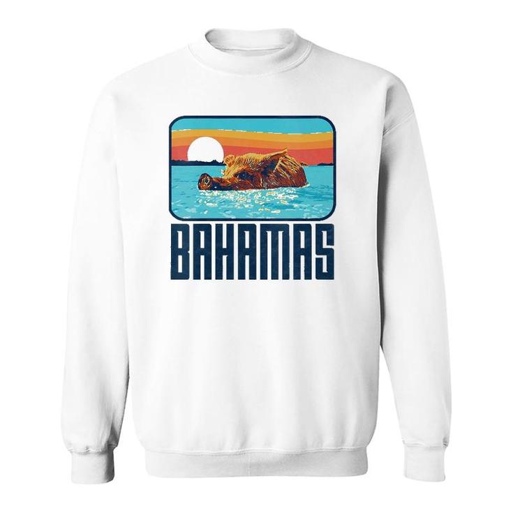 Retro Bahamas Swimming Pig Funny Vintage Feral Hog Beach Sweatshirt