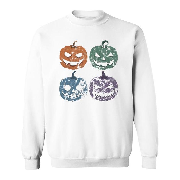 Retro Halloween Creepy Jack O Lantern Faces Trick Or Treat  Sweatshirt