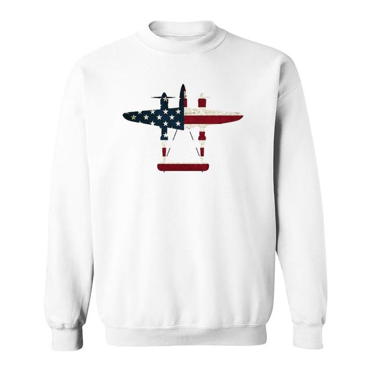 Retro Usa Aircraft Warbird Pilot Gift Flag P-38 Lightning Sweatshirt