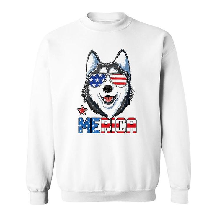 Siberian Husky 4Th Of July Gifts Merica Men American Flag  Sweatshirt