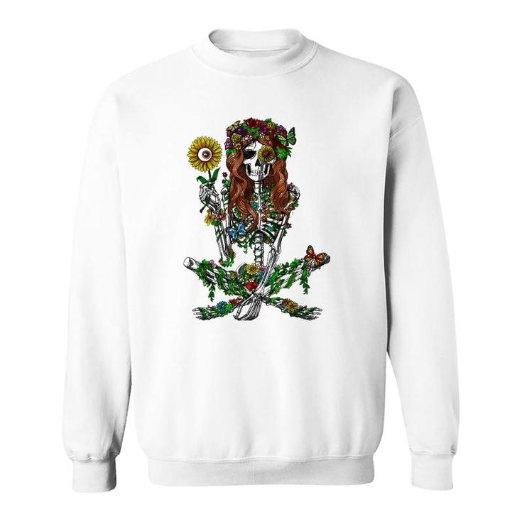 Skeleton Hippie Psychedelic Sunflower Nature Floral Women Sweatshirt